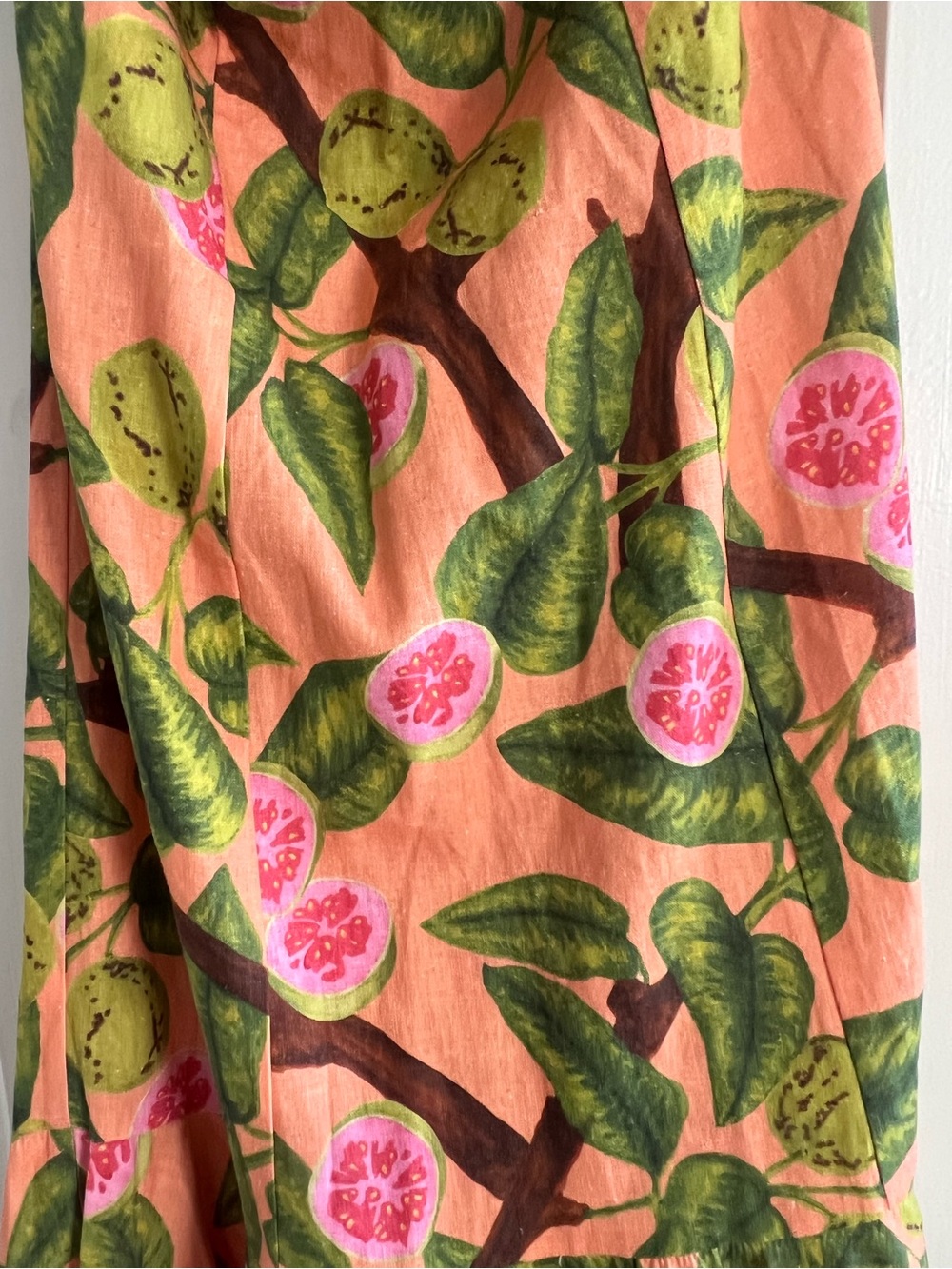 FARM Rio Peach Pink Floral Midi Slip Dress with Green Leaf Print - Picture 2 of 6
